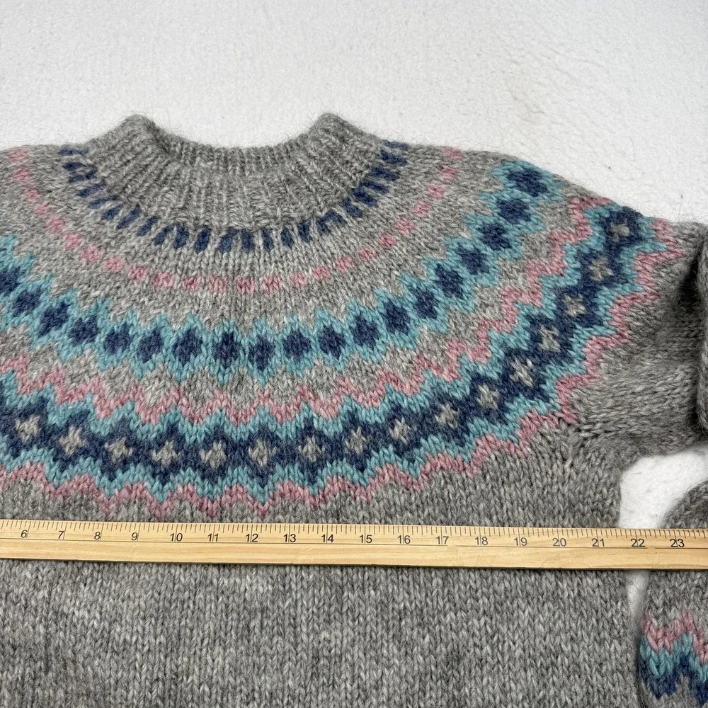 FRON Enterprises Icelandic Wool Sweater Mens Large Gray Fair Isle Crewneck